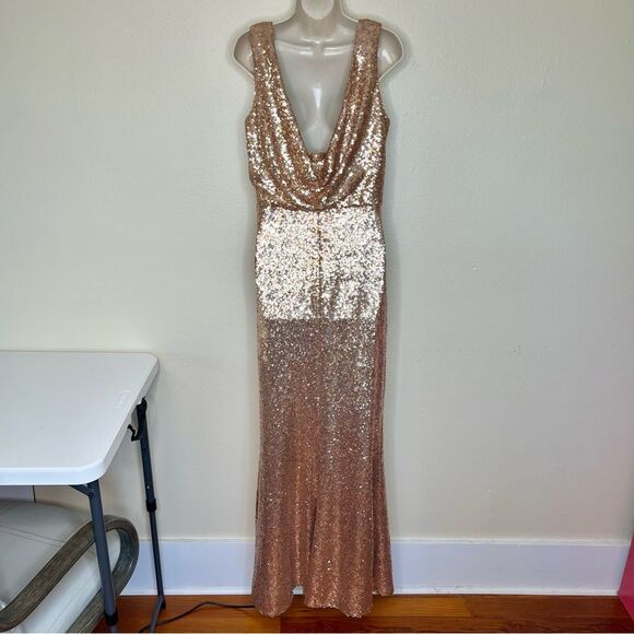 Revelry Dakota Rose Gold Sequin Gown V Neck Draped Scoop Open Back Women 16 - Picture 16 of 16